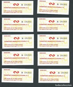 Coleccionismo billetes de transporte: lote antiguos billetes bus egara terrassa ticket billete transports municipals d'egara autobus